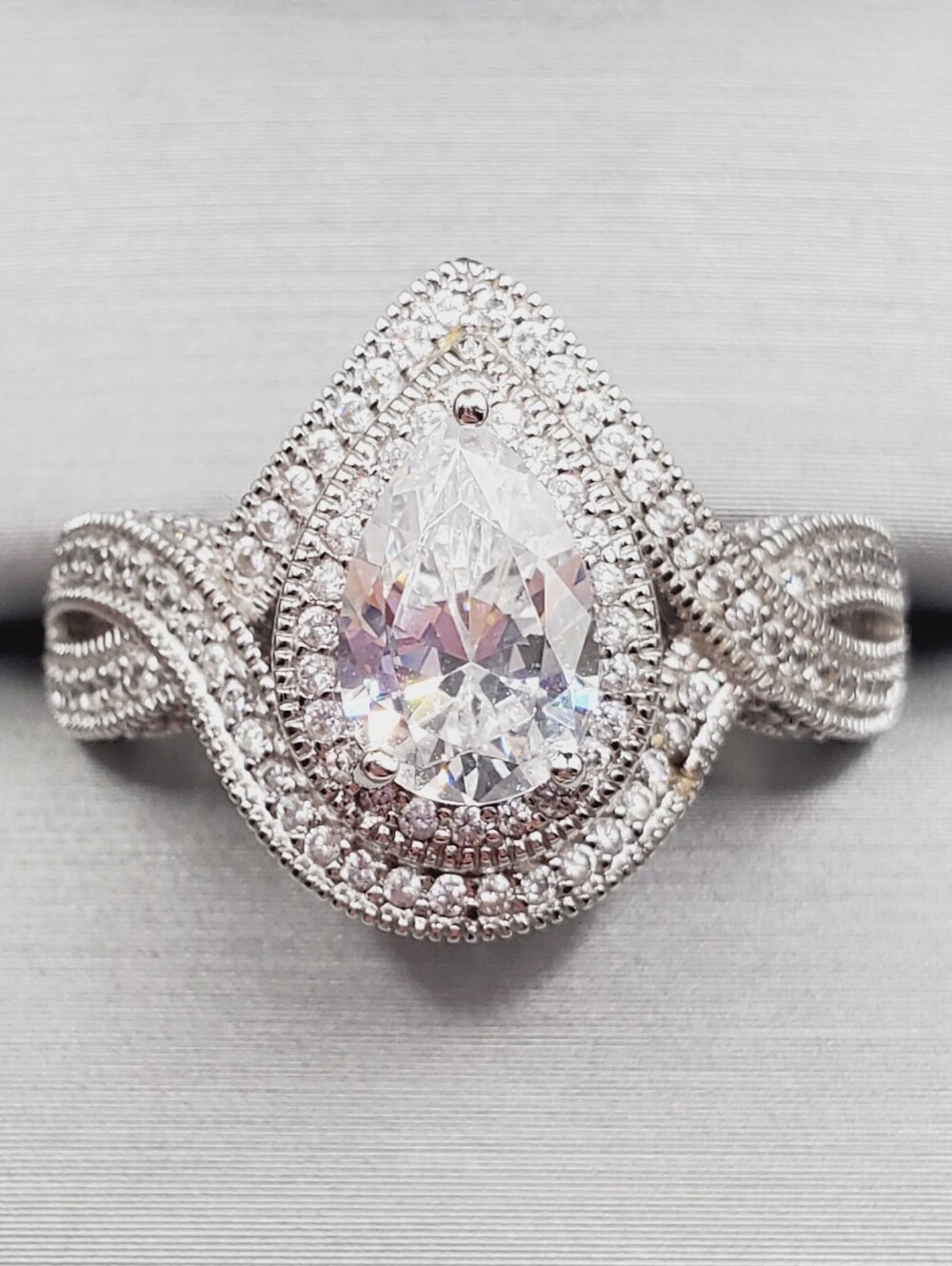 Sterling Silver Pear-Cut Halo Engagement Ring